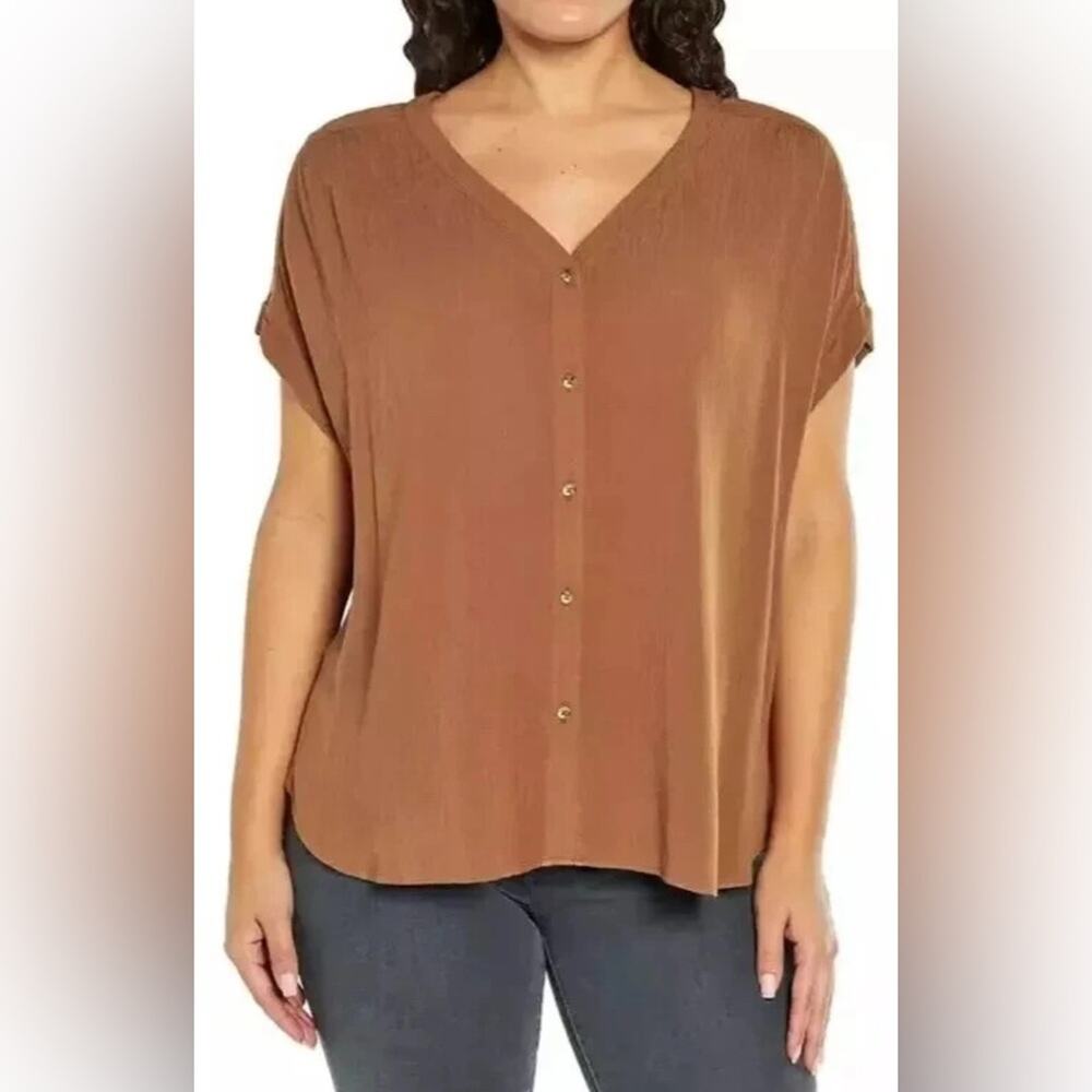 Orvis Women's Short Sleeve Button Front Blouse Shirt Rust Color NWT M